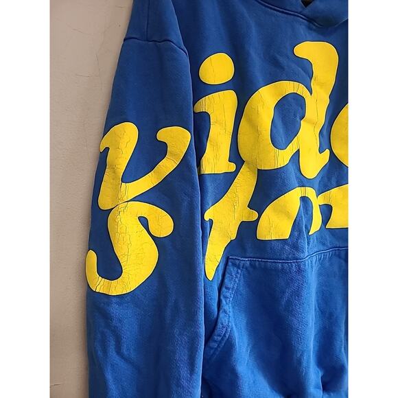 Men's large Brockhampton Video Store blue & yellow mega puff hoodie sweatshirt - Picture 2 of 8